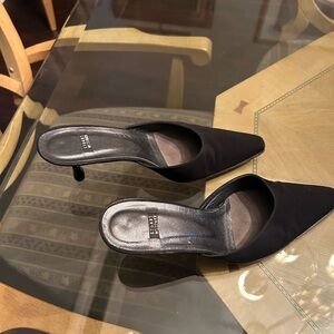 Classic Stuart Weitzman suede mules.  2 1/2 inch heels.